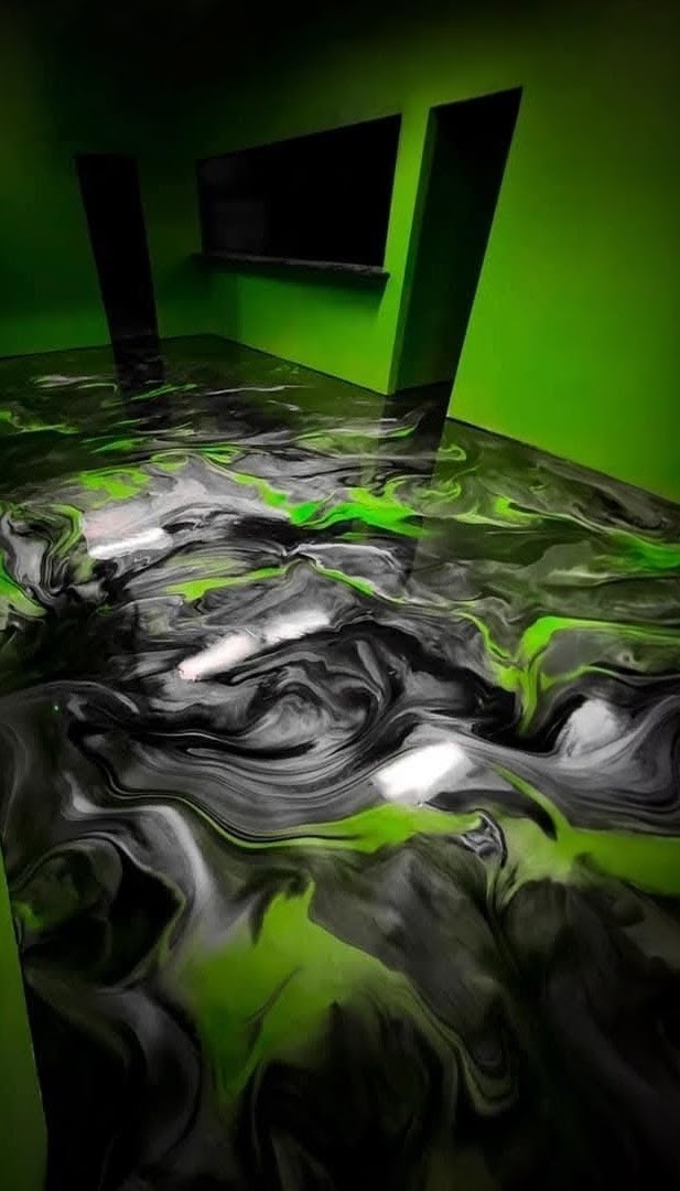 Best Veining — neon green and black metallic floor — Saul Lopez, LP Resin Design