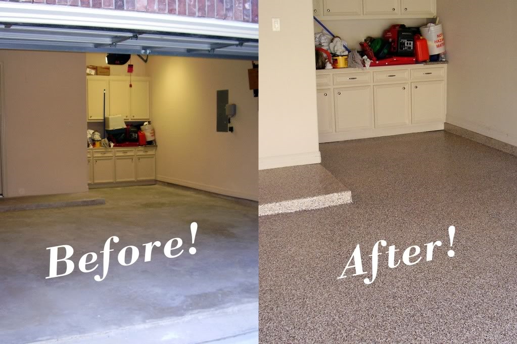 Before and after garage floor